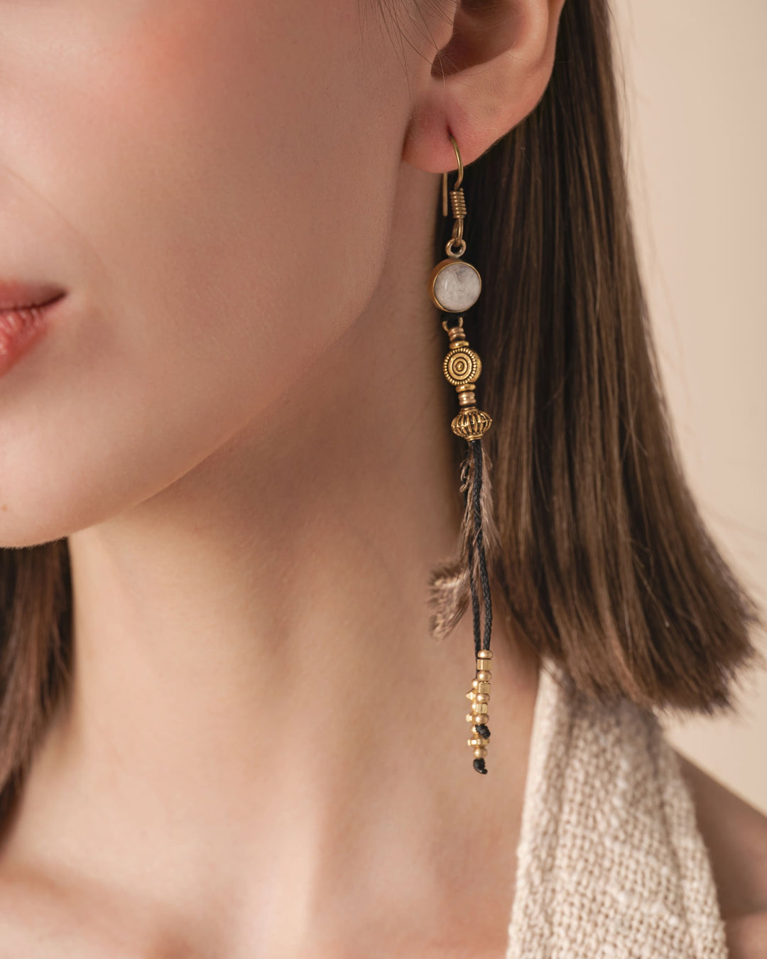 Moonstone Feather Earrings